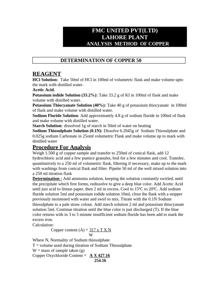 Copper Determination Method Analysis | PDF