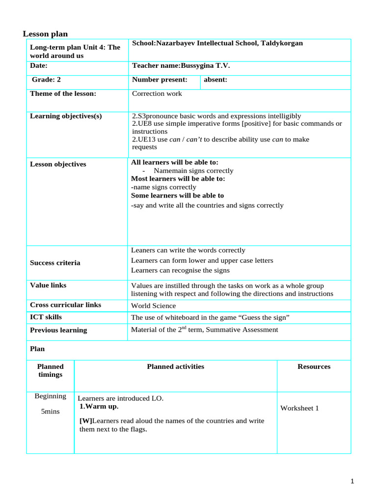 Grade 2 Lesson Plan: Signs and Commands | PDF | Educational Technology ...