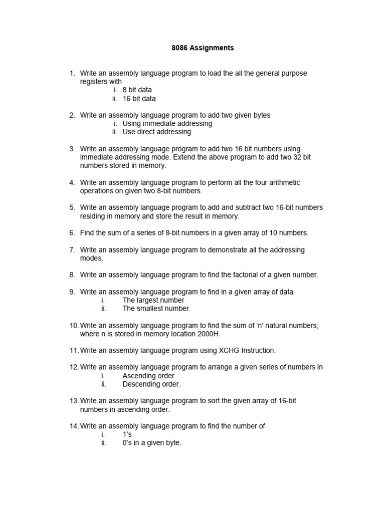 8086 Assembly Language Assignments | PDF