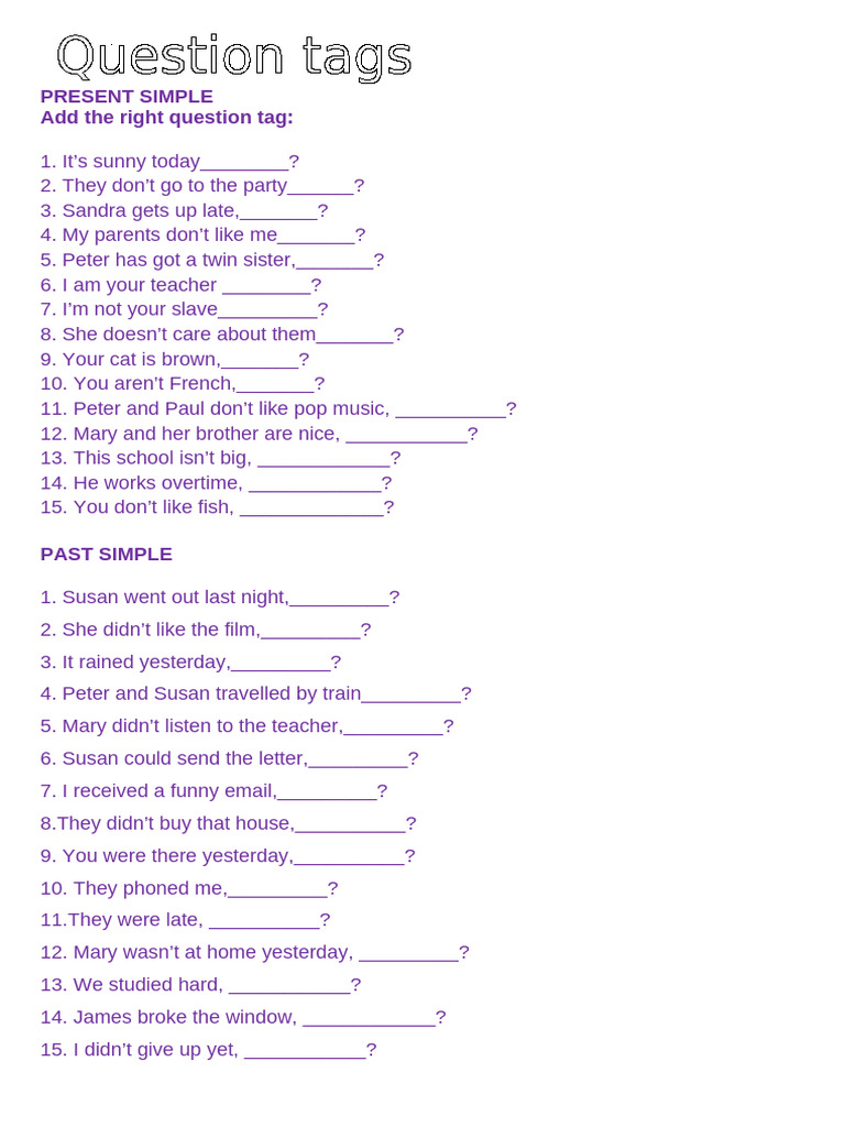 Question Tags for Present and Past Simple | PDF