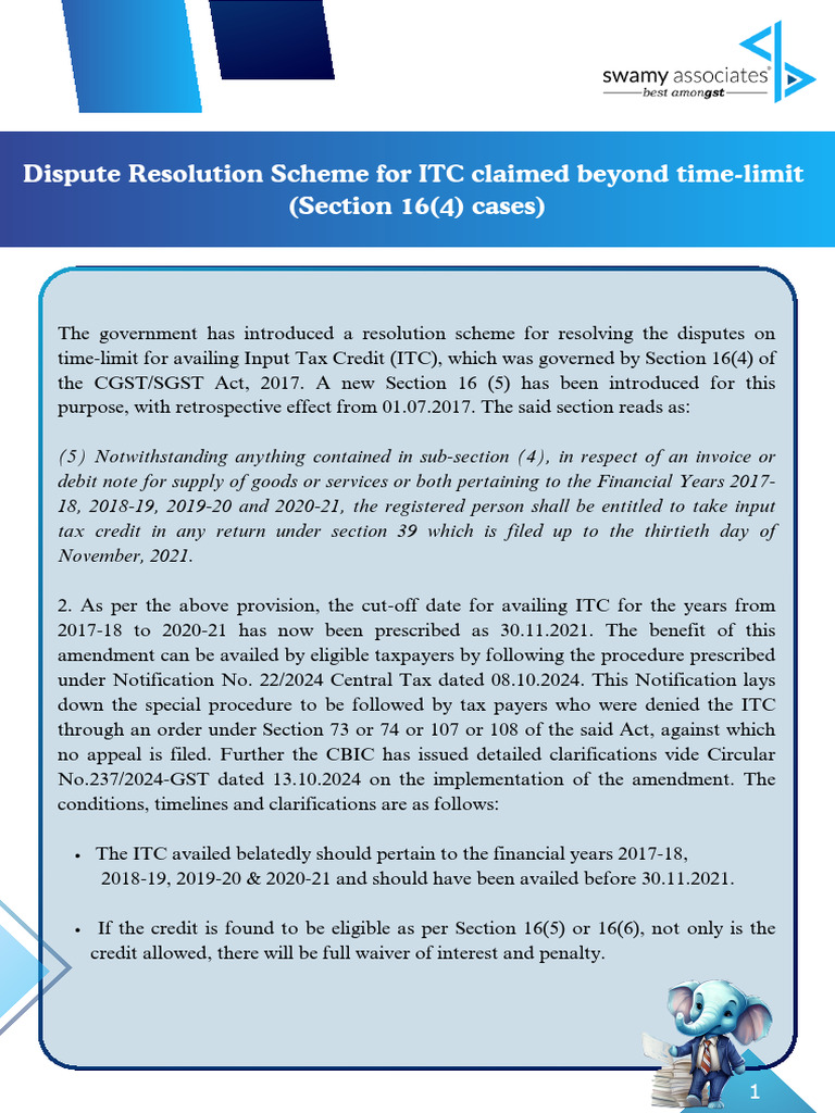ITC Dispute Resolution Scheme Overview | PDF | Tax Refund | Taxation