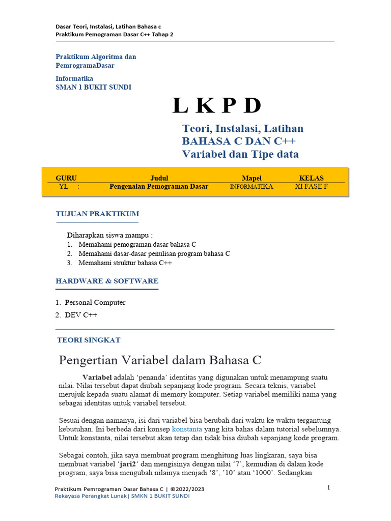 Panduan Praktikum Pemrograman C++ | PDF