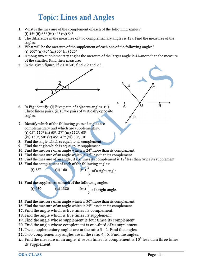 Lines and Angles: Complementary & Supplementary | PDF | Elementary ...