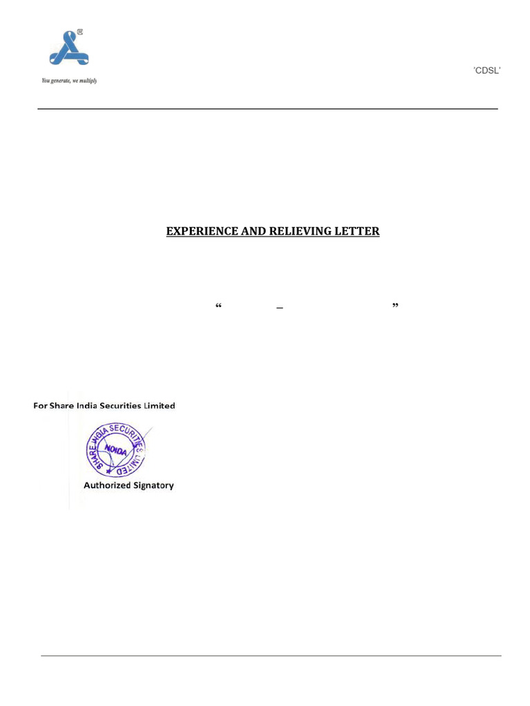 Experience and Relieving Letter for Deepak Kumar | PDF