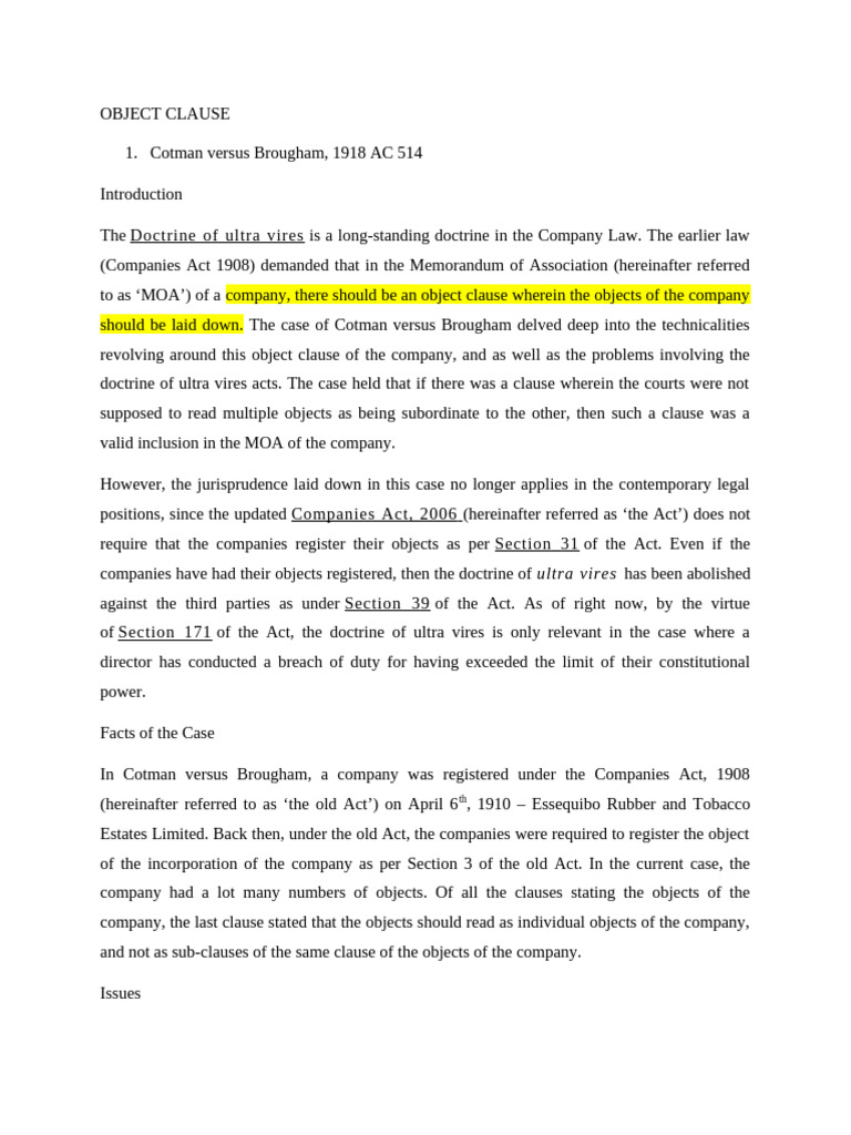 Object Clause (Autosaved) | PDF | Private Law | Business Law