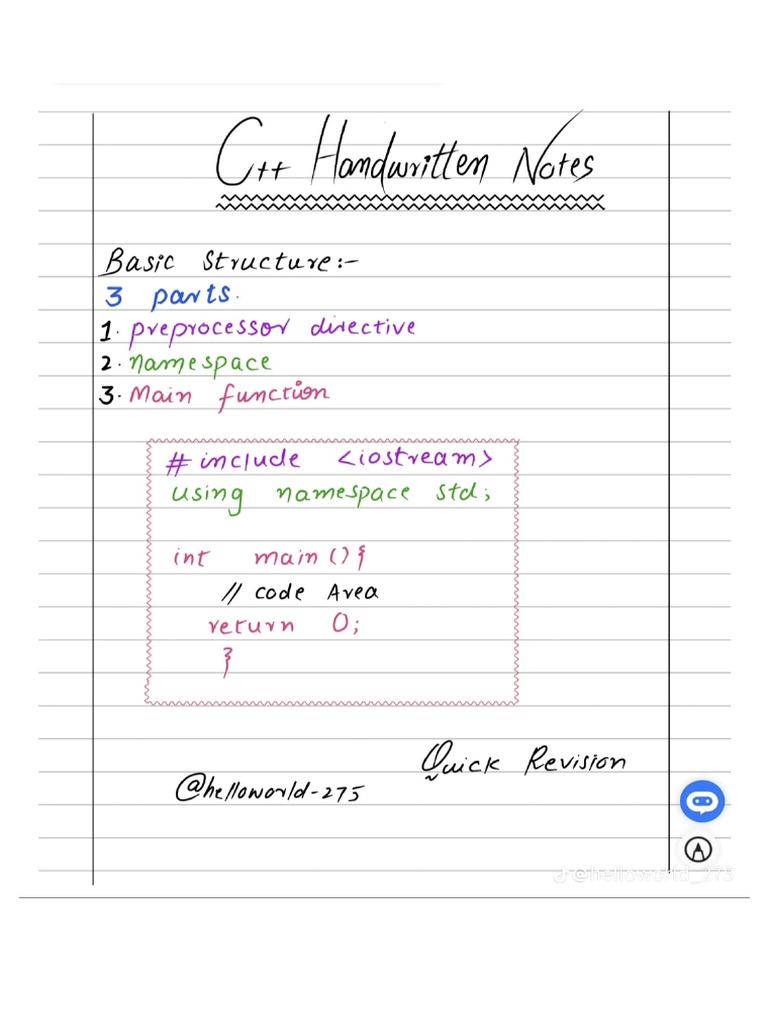 C++ Hand Written Notes | PDF