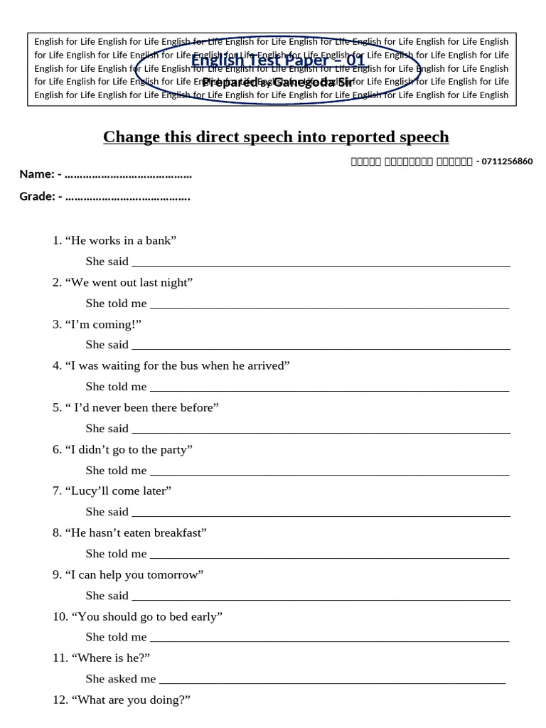 Reported Speech Practice Exercises | PDF | Chess Theory | Chess