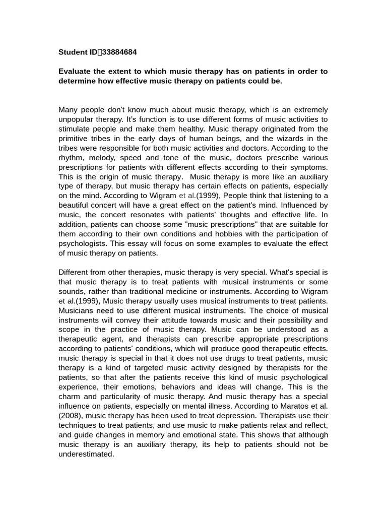Impact of Music Therapy on Patients | PDF | Psychotherapy | Therapy