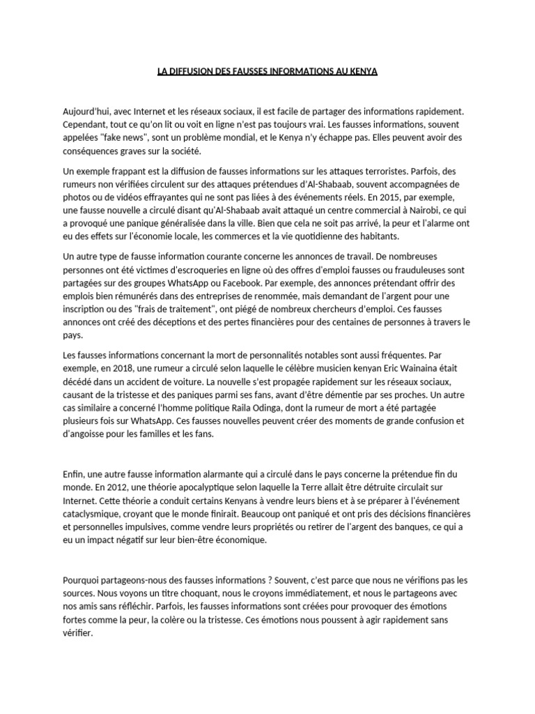 Fausses informations au Kenya : enjeux et impacts | PDF