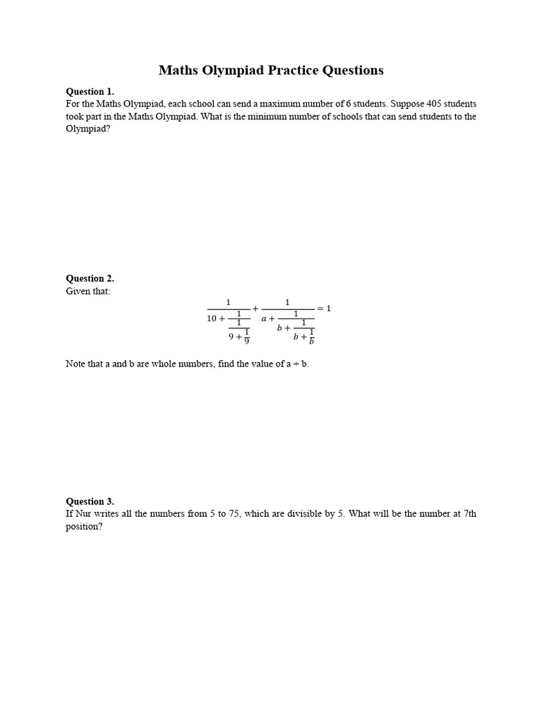Maths Olympiad Practice Questions | PDF | Area | Mathematics