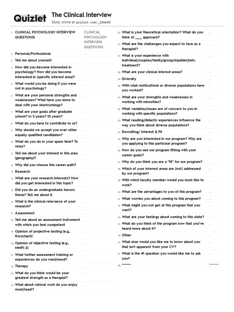 Clinical Psychology Interview Questions | PDF | Anxiety | Mental Health