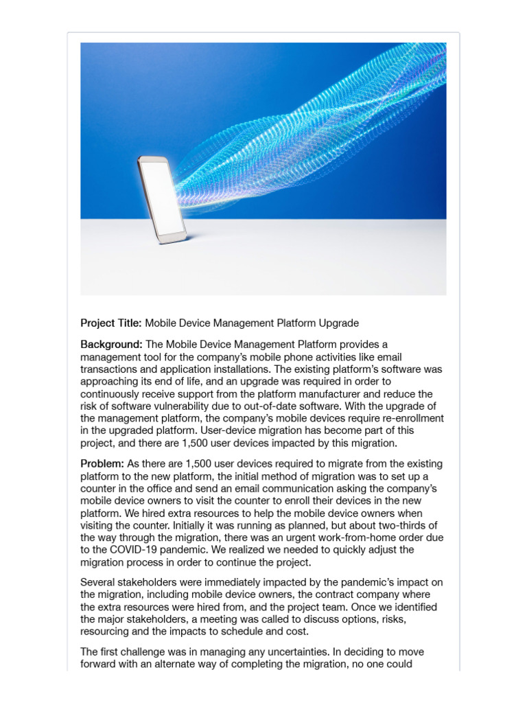 Mobile Device Management Upgrade Strategy | PDF | Software | Project ...