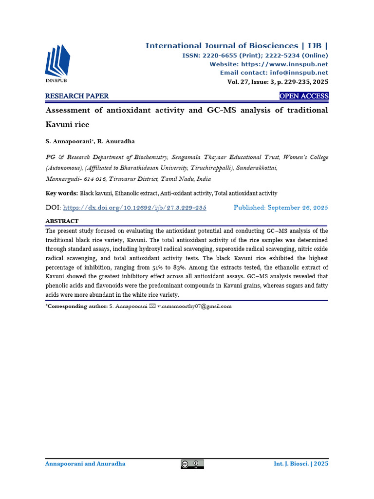 Assessment of antioxidant activity and GC-MS analysis of traditional ...