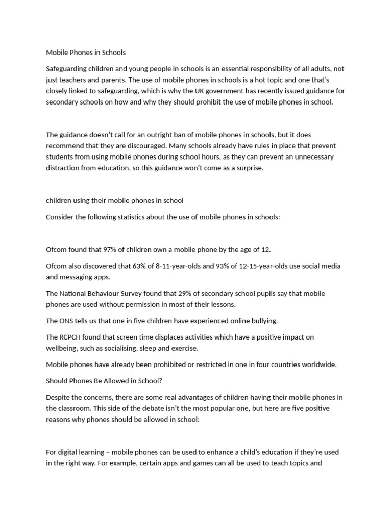 Mobile Phones in Schools: Pros and Cons | PDF | Cyberbullying | Mobile ...