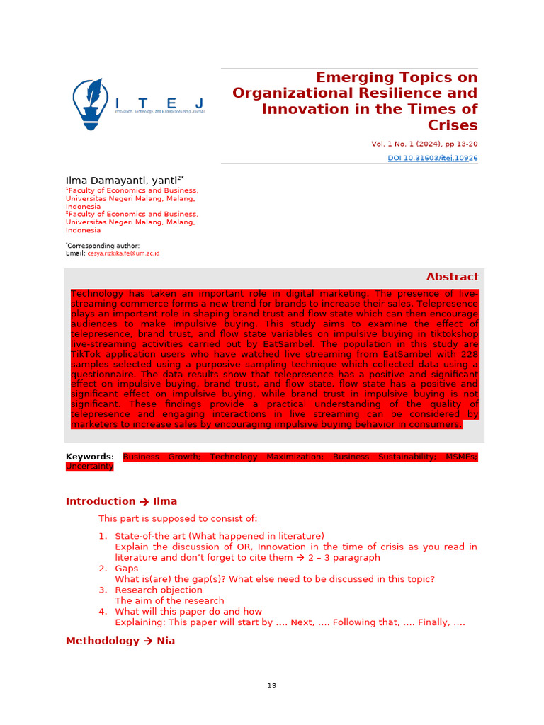 ITEJ_Ilma_Resilience, Inov and Crisis | PDF | Innovation | Human ...