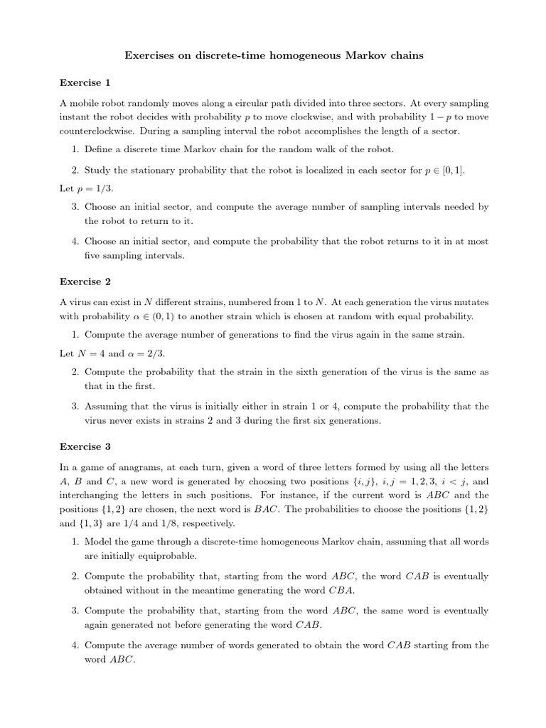 Discrete-Time Markov Chain Exercises | PDF | Stochastic Process ...