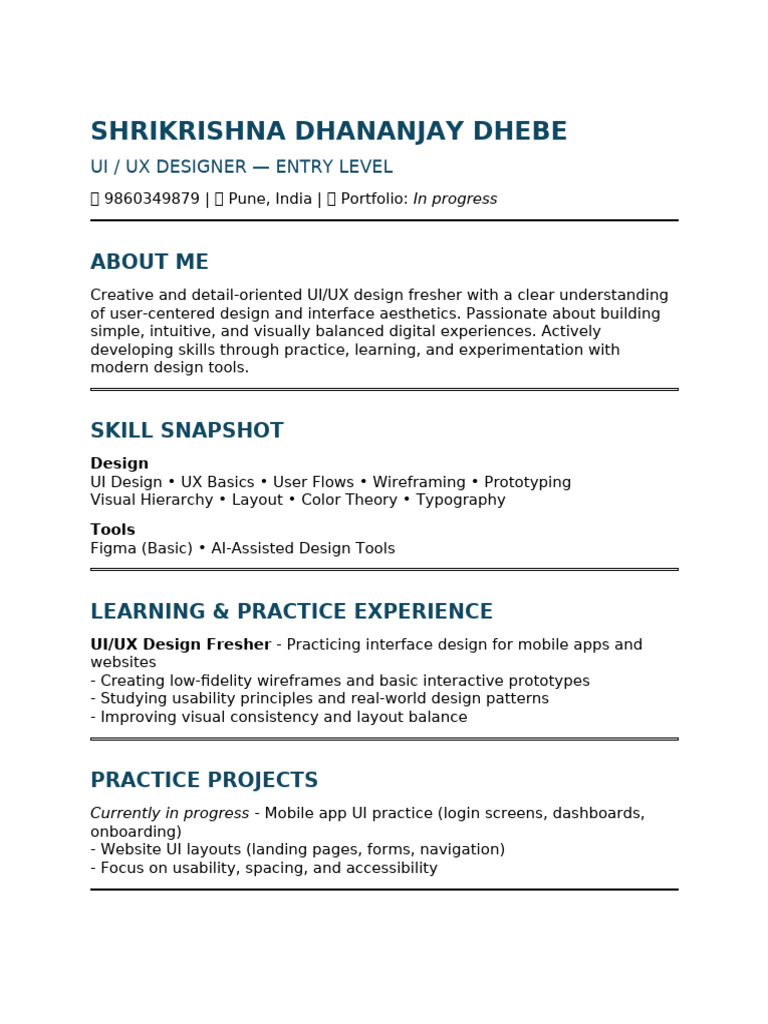 Entry-Level UI/UX Designer Resume | PDF