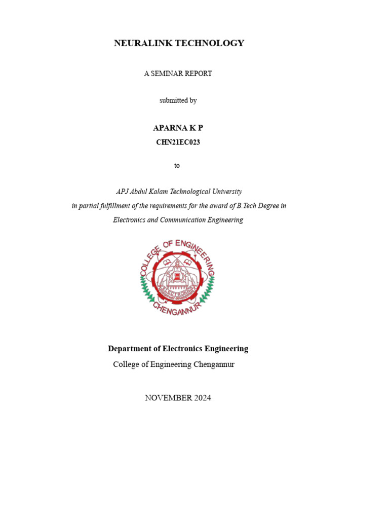 Neuralink Technology Seminar Report | PDF | Brain | Implant (Medicine)