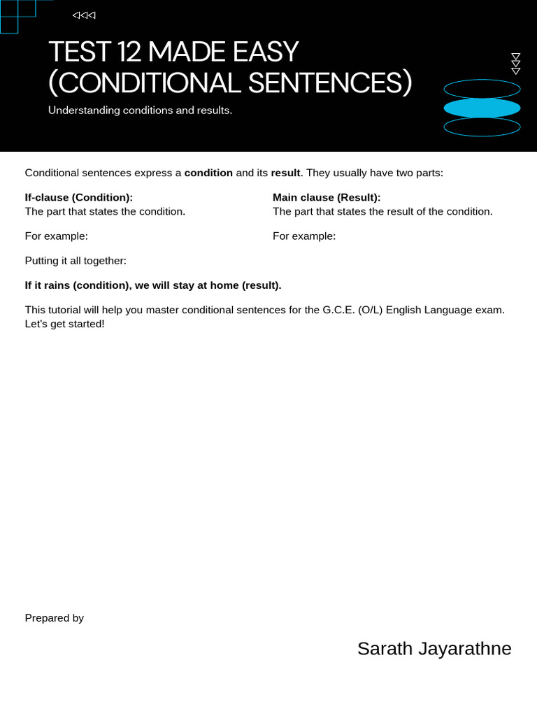 Test 12 Made Easy - Conditional Sentences | PDF | Perfect (Grammar ...