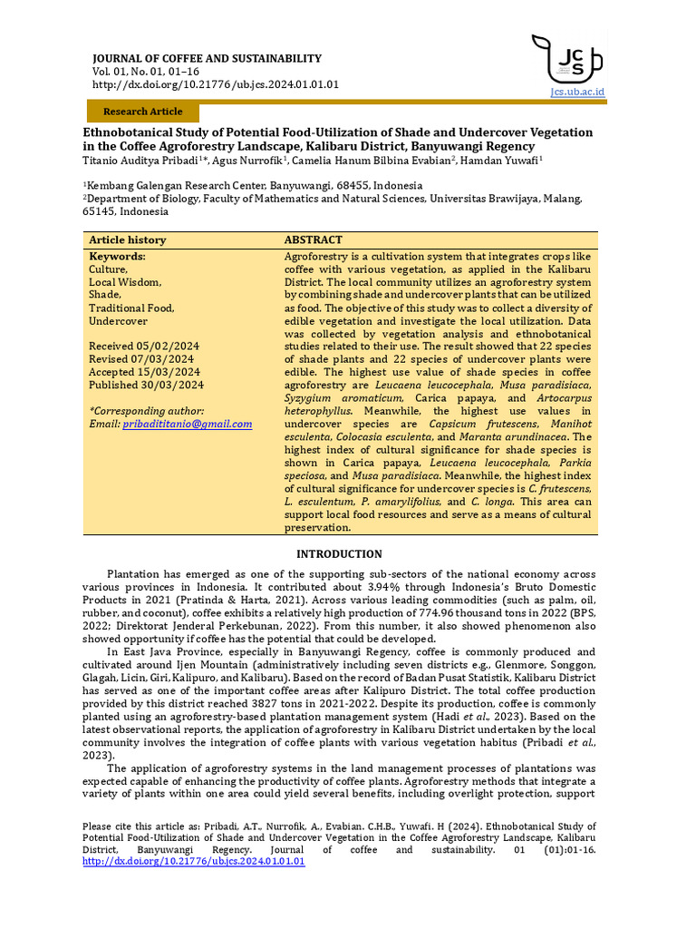 Ethnobotany of Coffee Agroforestry Food | PDF | Soil | Foods
