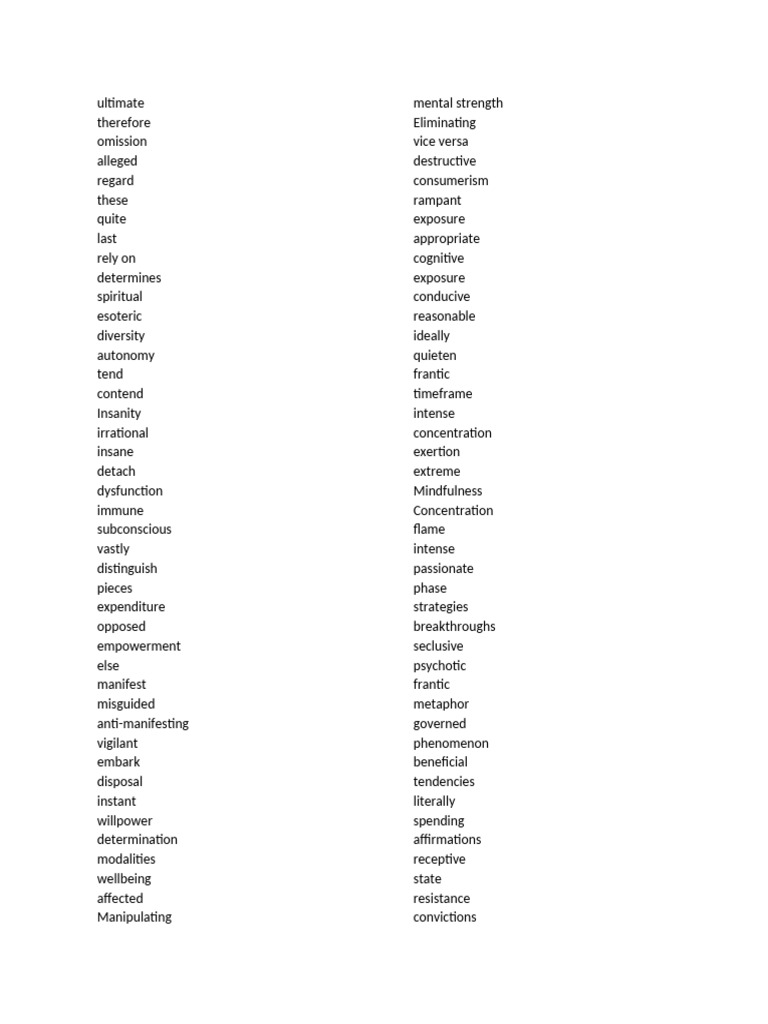 Word List 29-8-24 | PDF | Behavioural Sciences | Psychological Concepts