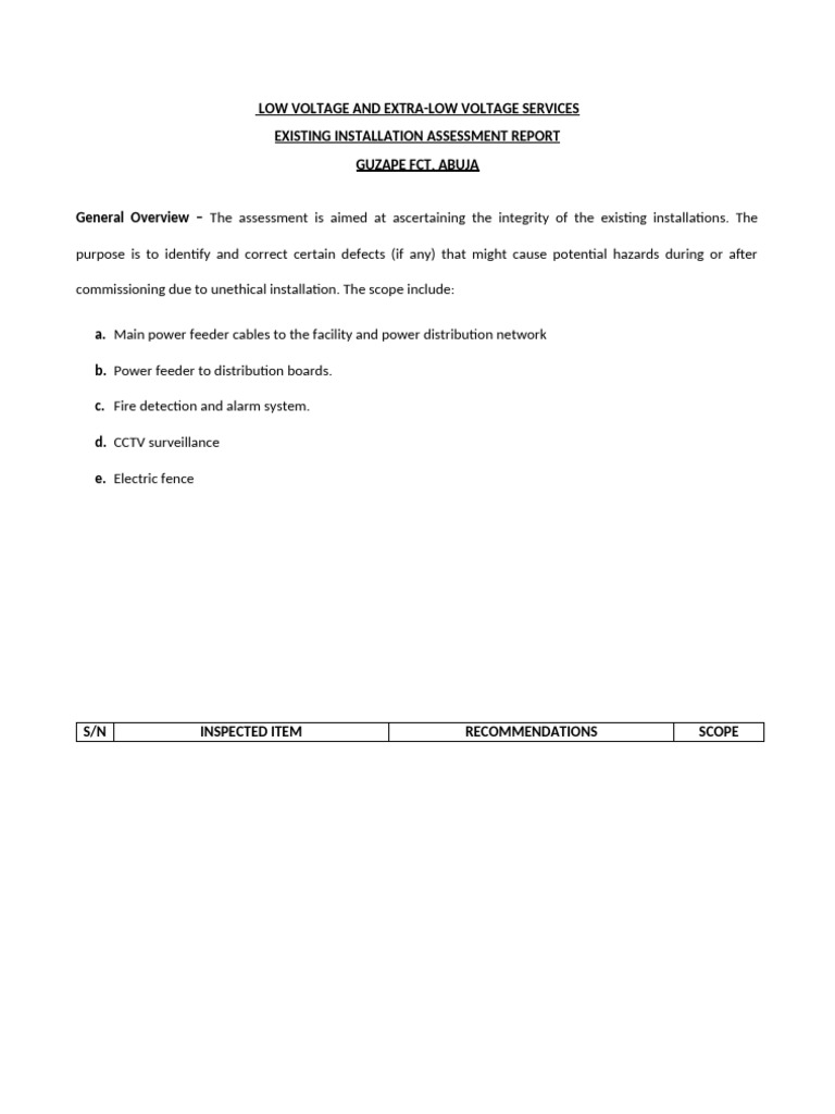 Low Voltage Installation Assessment Report | PDF | Electronics ...