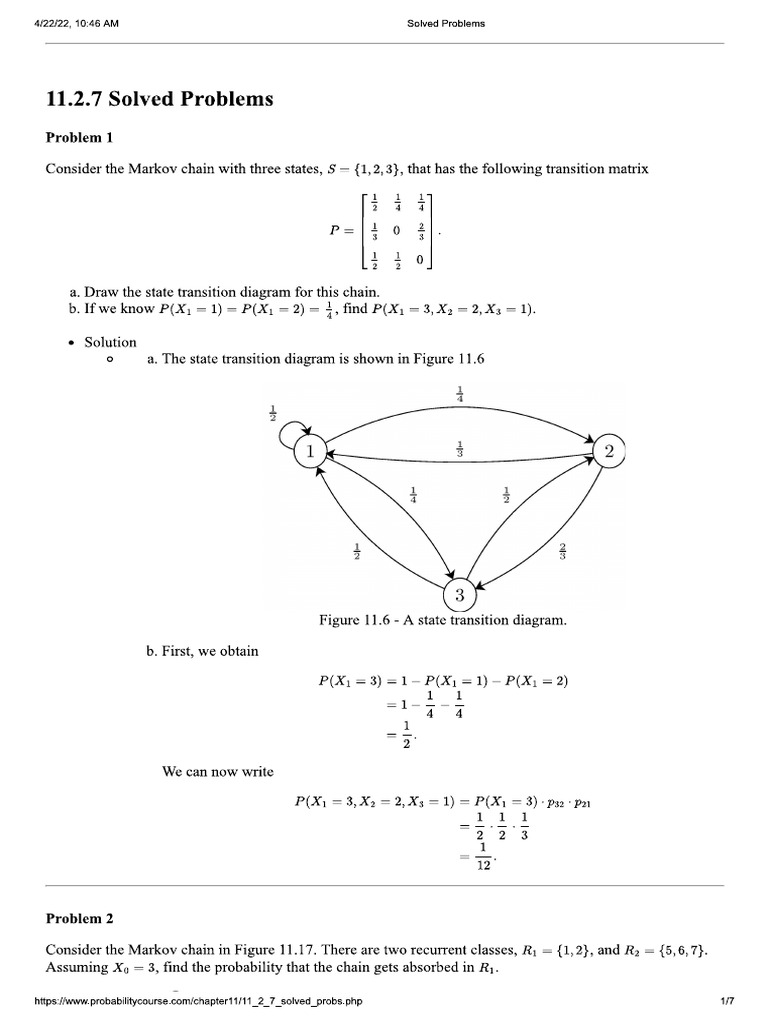 Solved Problems On Markov Chains | PDF
