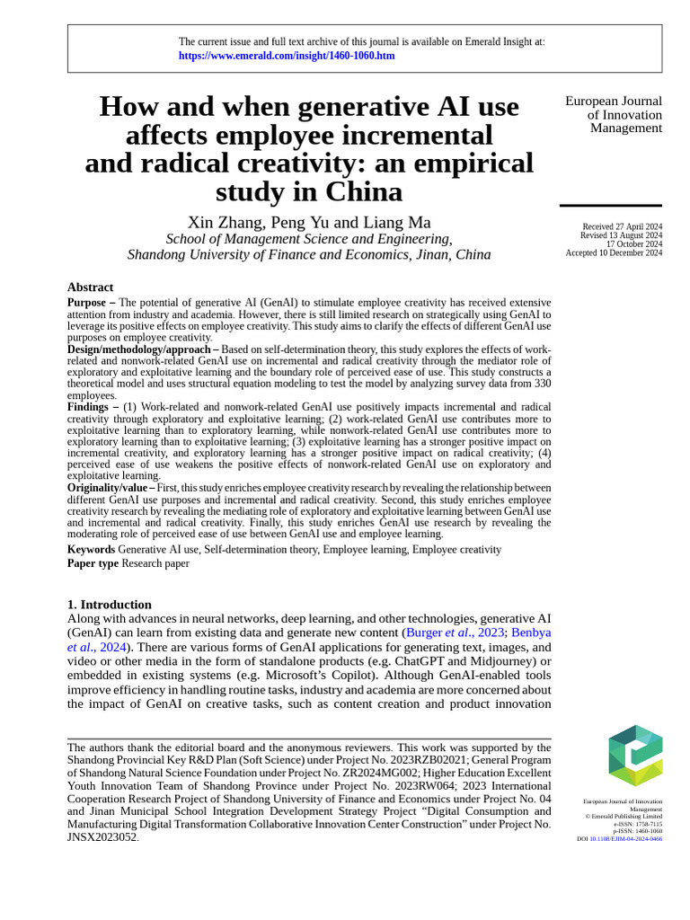 Impact of Generative AI on Employee Creativity | PDF | Creativity ...