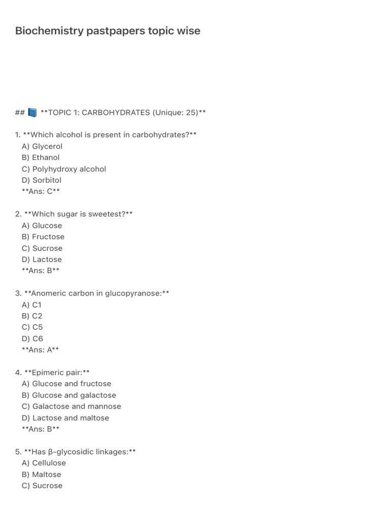 Biochemistry Past Papers by Topic | PDF | Amino Acid | Endoplasmic ...
