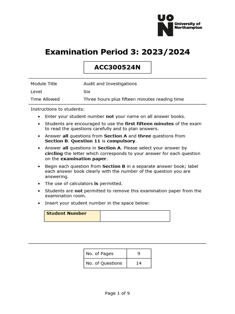 Audit and Investigations Exam Guide 2023 | PDF | Audit | Internal Control
