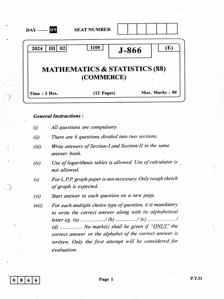 Mathematics & Statististics Commerce 88 | PDF