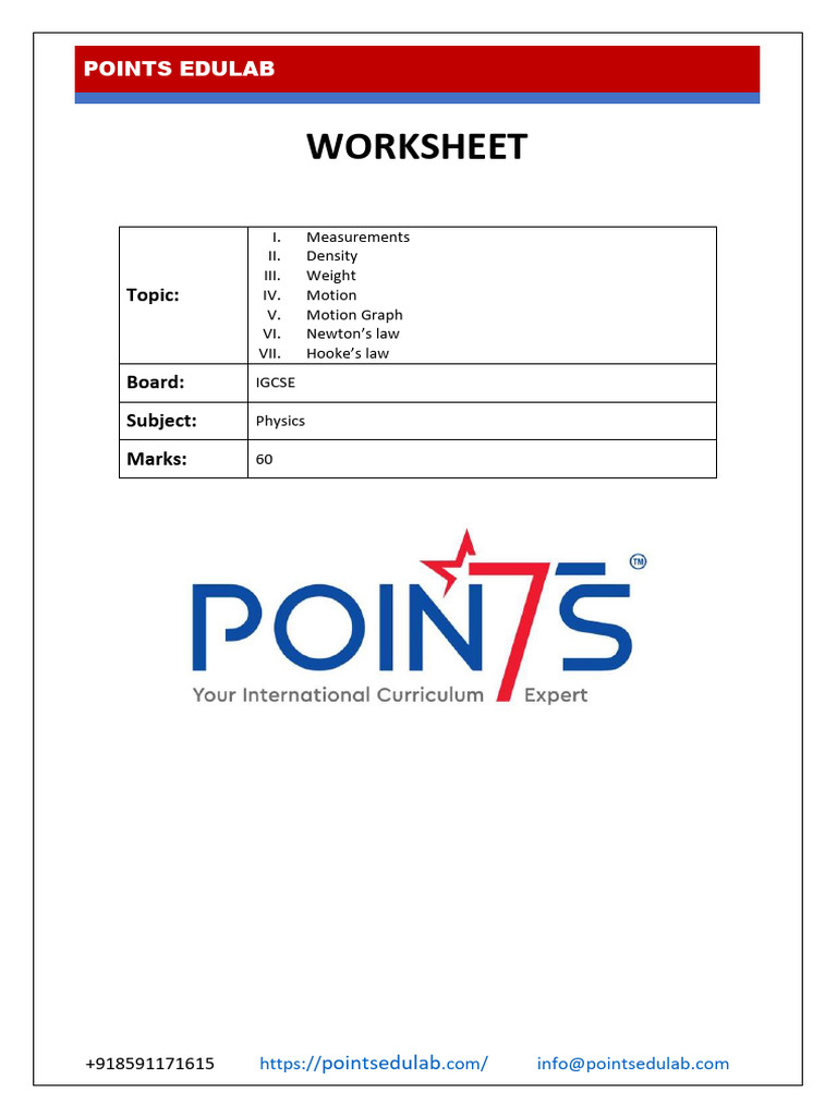 IGCSE Physics Worksheet on Motion and Forces | PDF | Weight | Mass