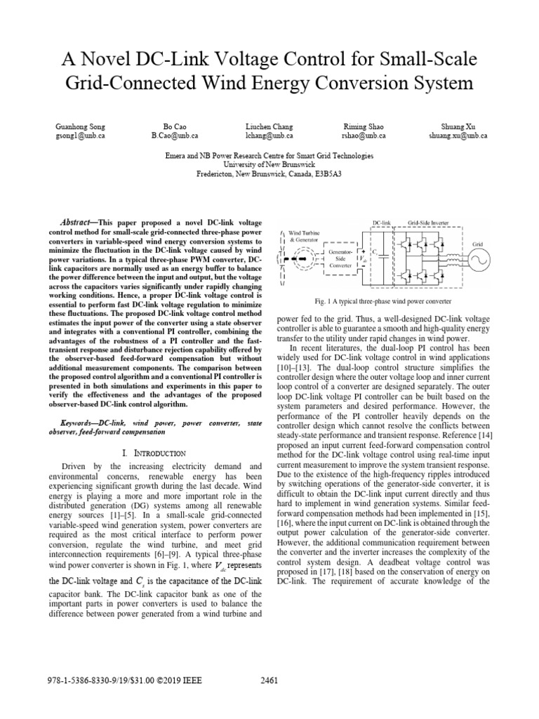 A Novel DC-Link Voltage Control for Small-Scale Grid-Connected Wind ...