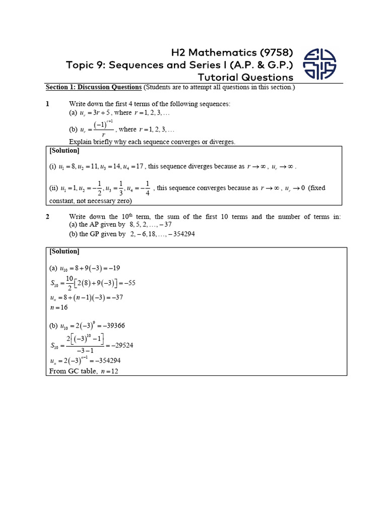 Sequences and Series: AP & GP Tutorial | PDF | Elementary Mathematics ...