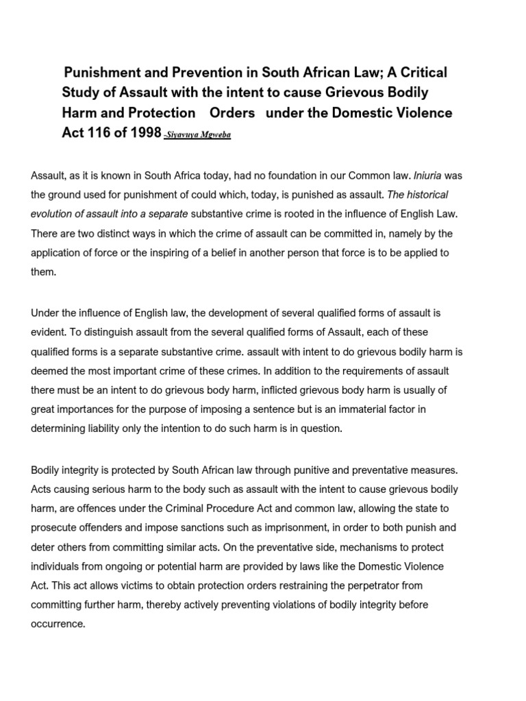 Assault and Domestic Violence Law in SA | PDF | Assault | Crimes