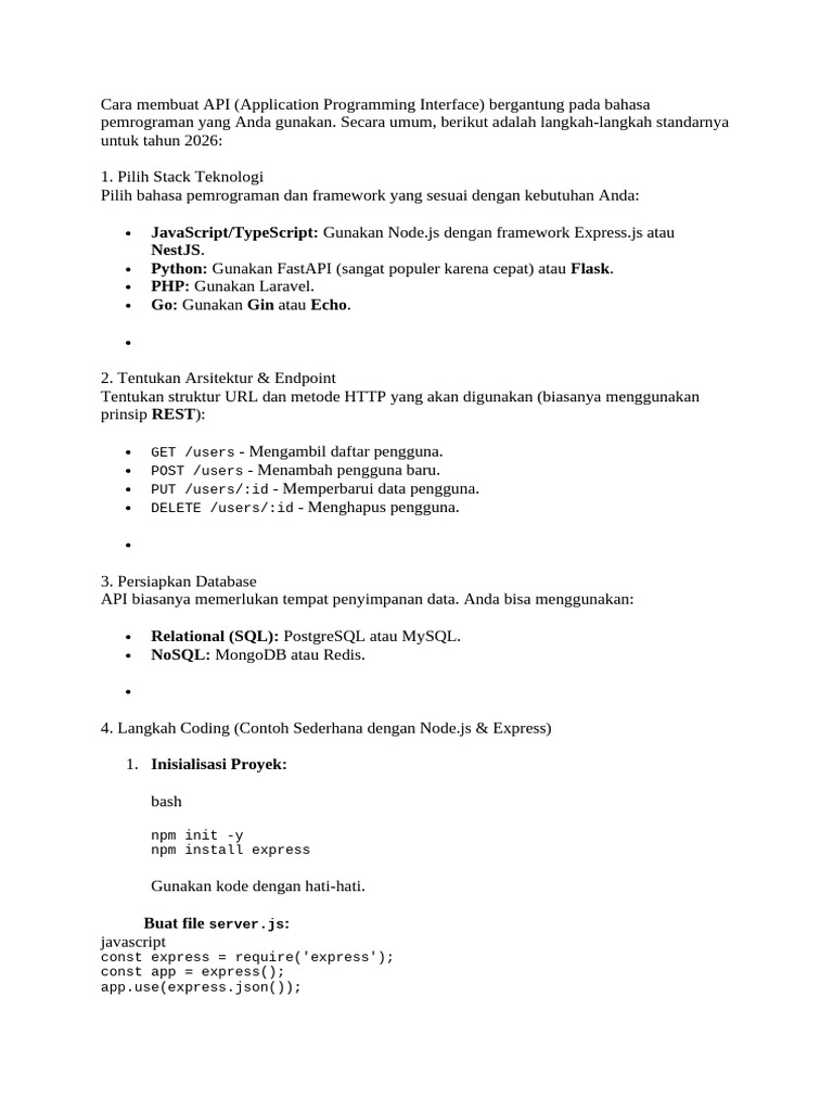 Panduan Lengkap Membuat API 2026 | PDF
