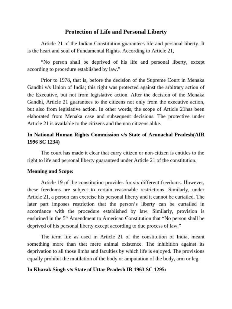 Understanding Article 21: Life and Liberty Rights | PDF | Public Law ...