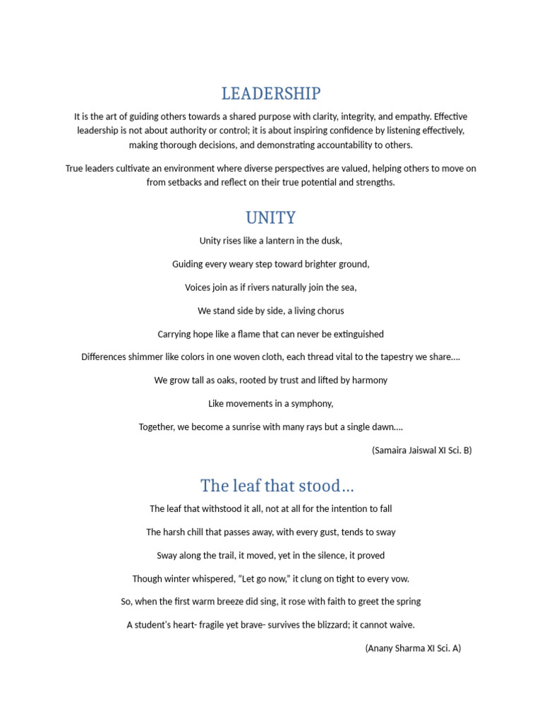 Leadership, Unity, and Learning Insights | PDF