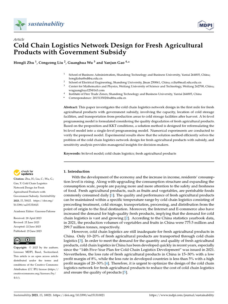 Cold Chain Logistics for Fresh Produce | PDF | Logistics | Agriculture