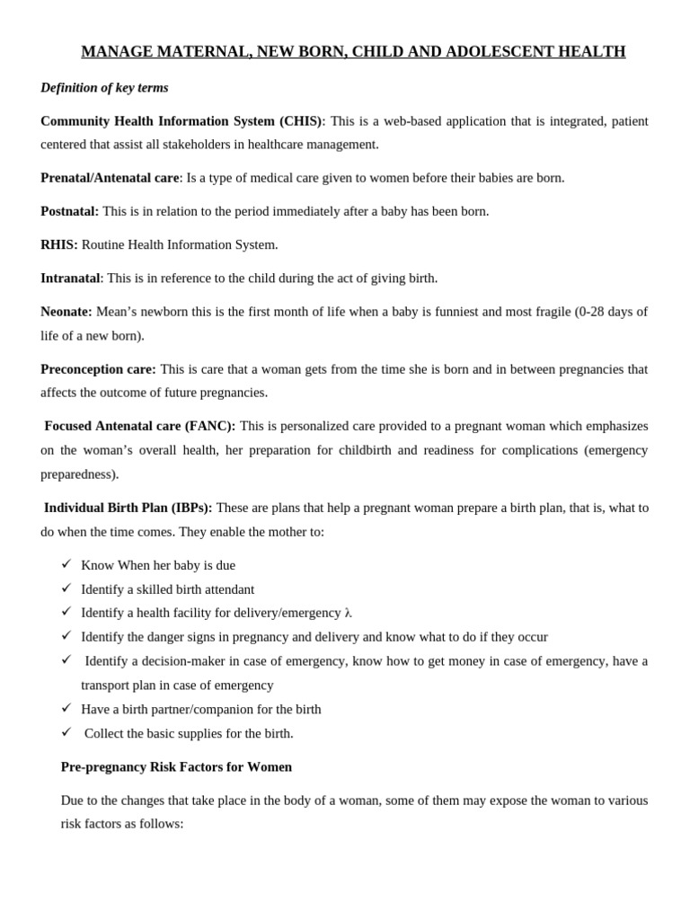 Maternal and Child Health Management Guide | PDF | Birth Control ...
