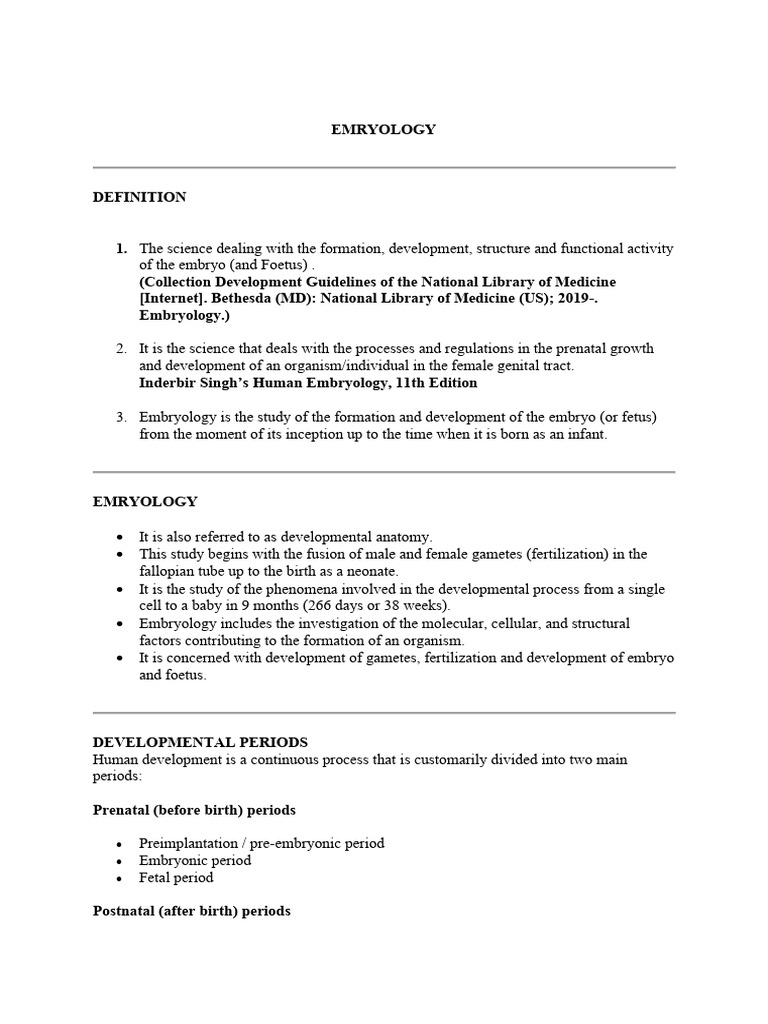 Embryology Notes 1 | PDF | Fetus | Embryo