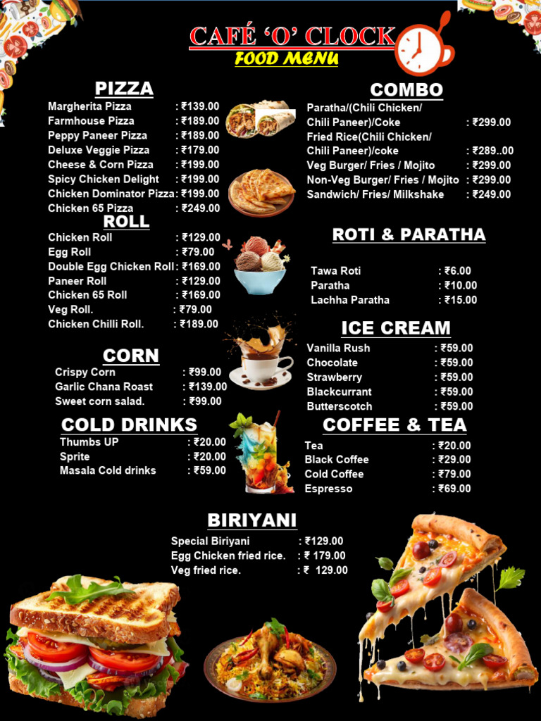 Café O' Clock Food Menu Overview | PDF