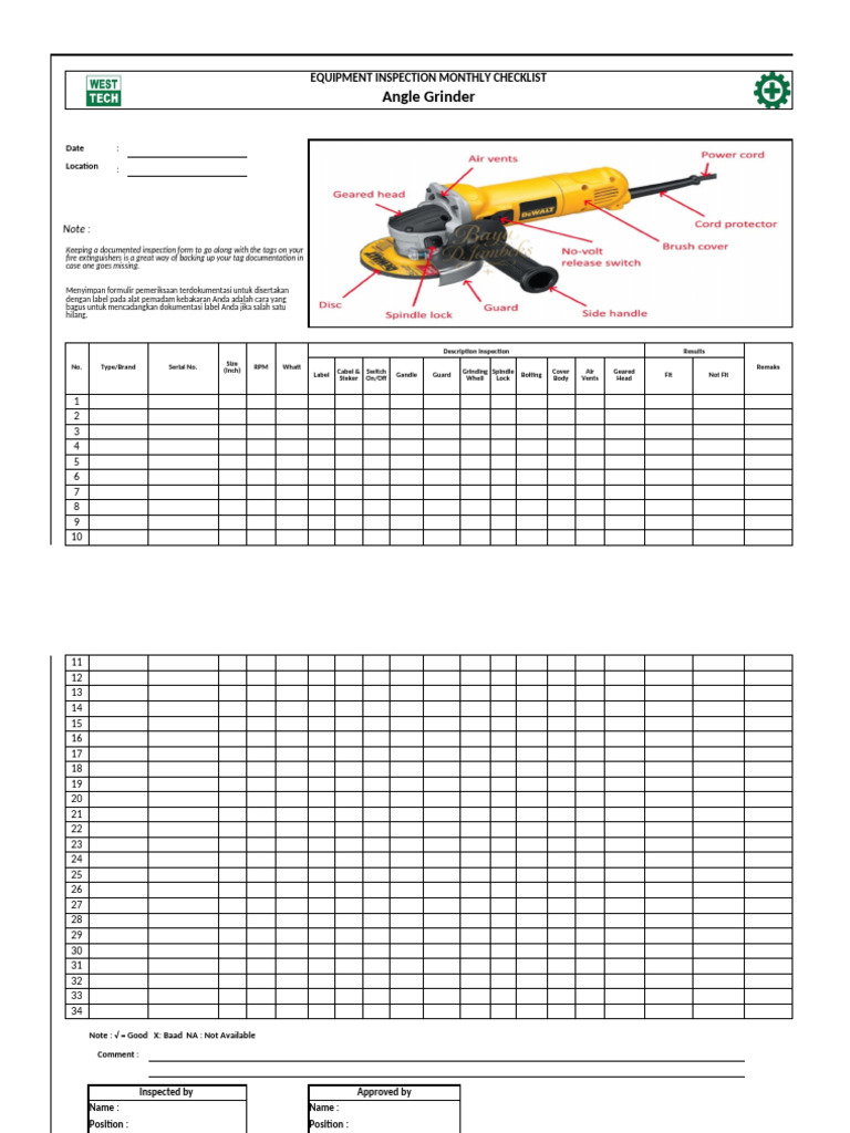 Monthly Equipment Inspection Checklist | PDF