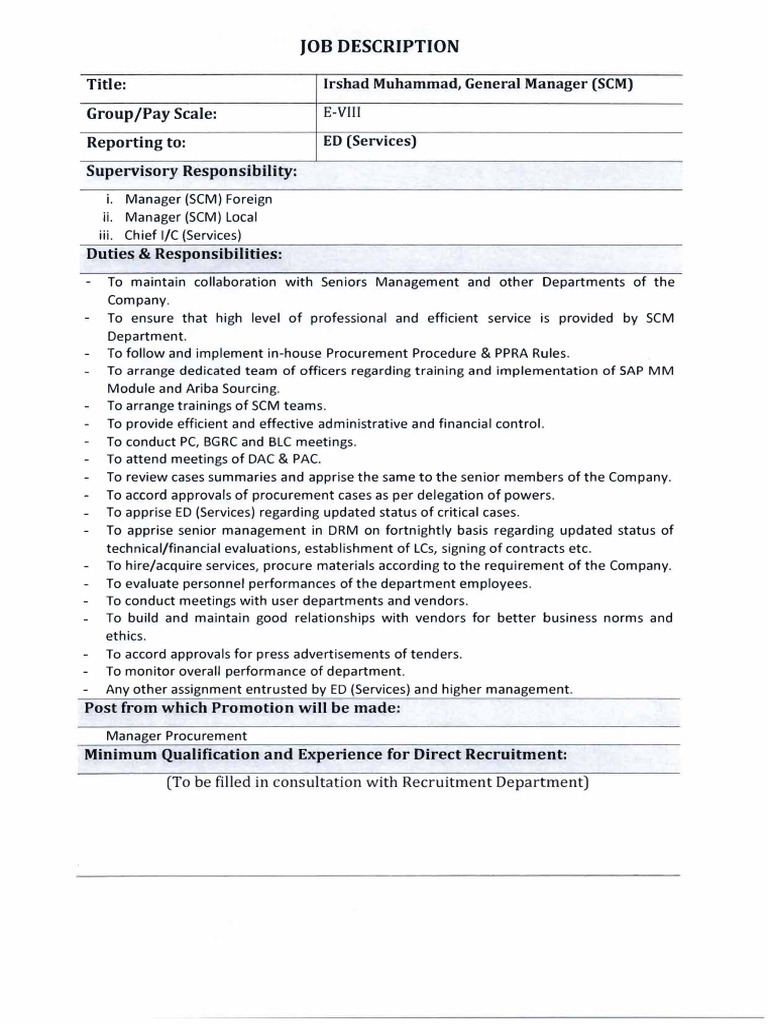 General Manager SCM Job Description | PDF