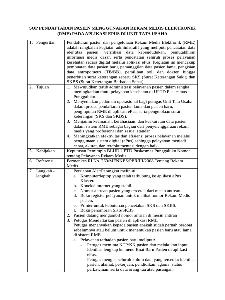 SOP Pendaftaran Pasien RME di ePus | PDF