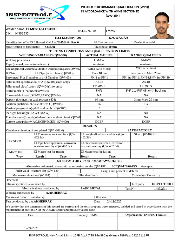 Welder Performance Qualification Report | PDF | Welding | Construction