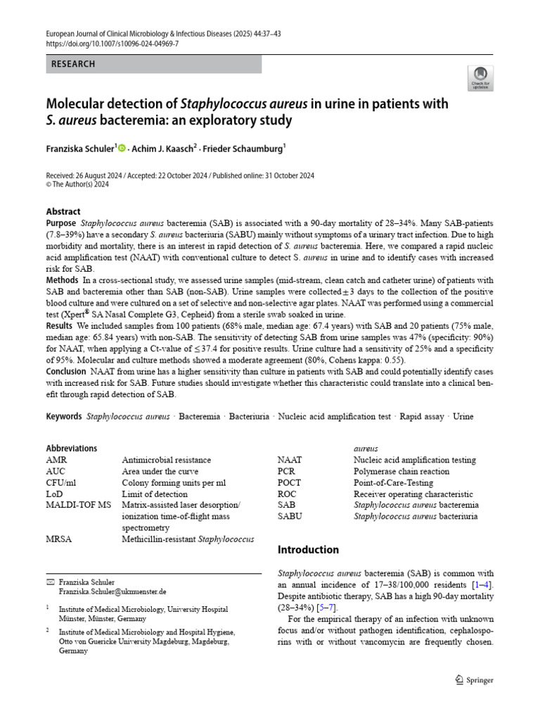 Rapid NAAT for Staphylococcus aureus Detection | PDF | Staphylococcus ...