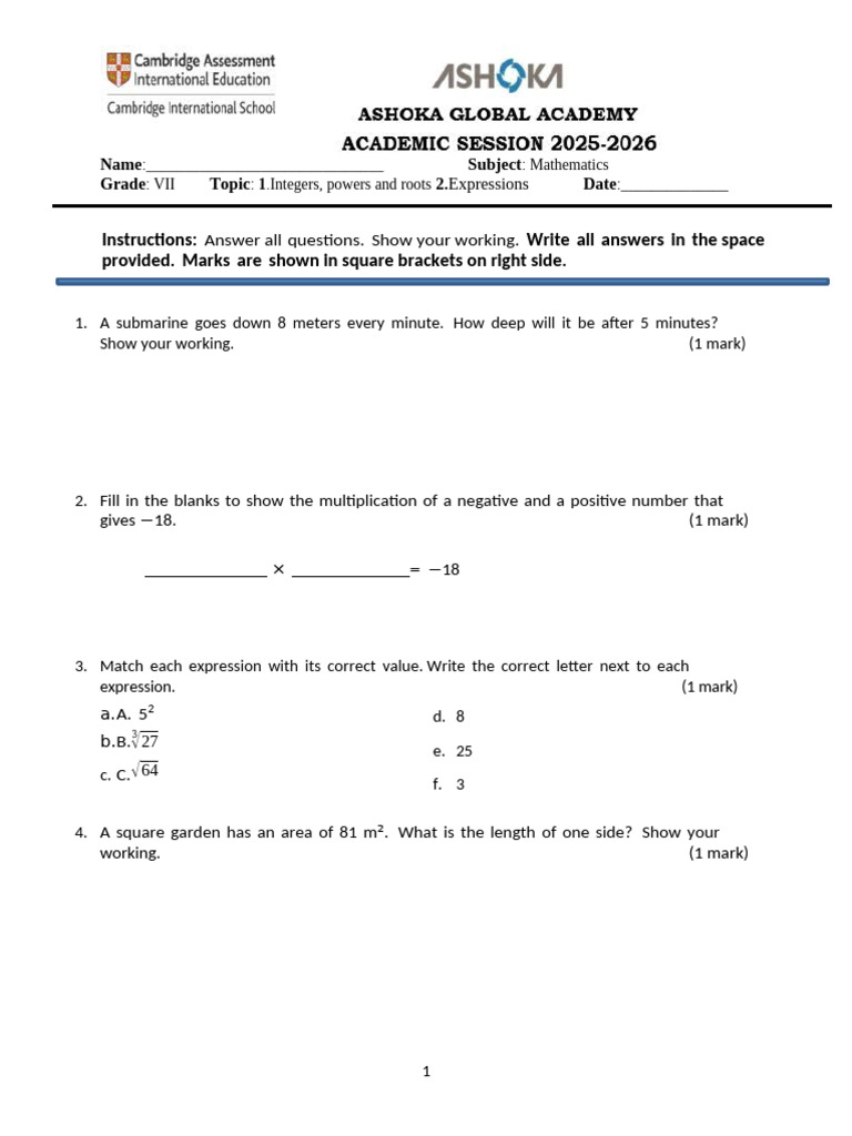 Mathematics Grade VII: Integers & Expressions | PDF | Numbers ...