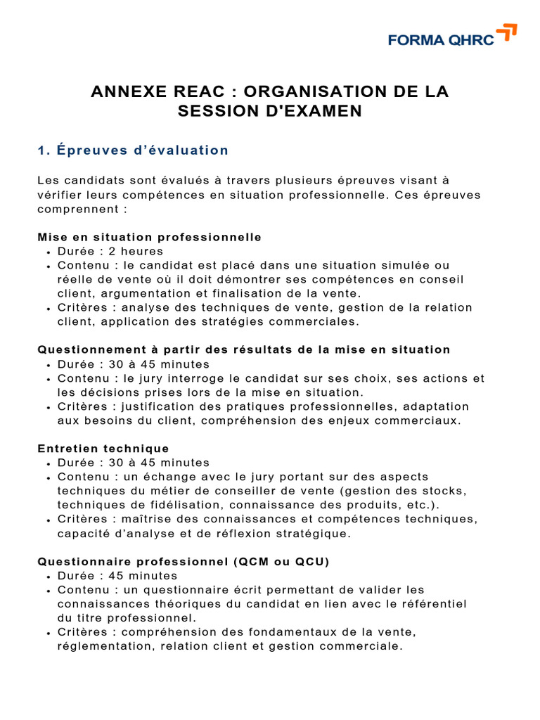 Organisation de l'examen REAC 2023 | PDF | Choix multiple