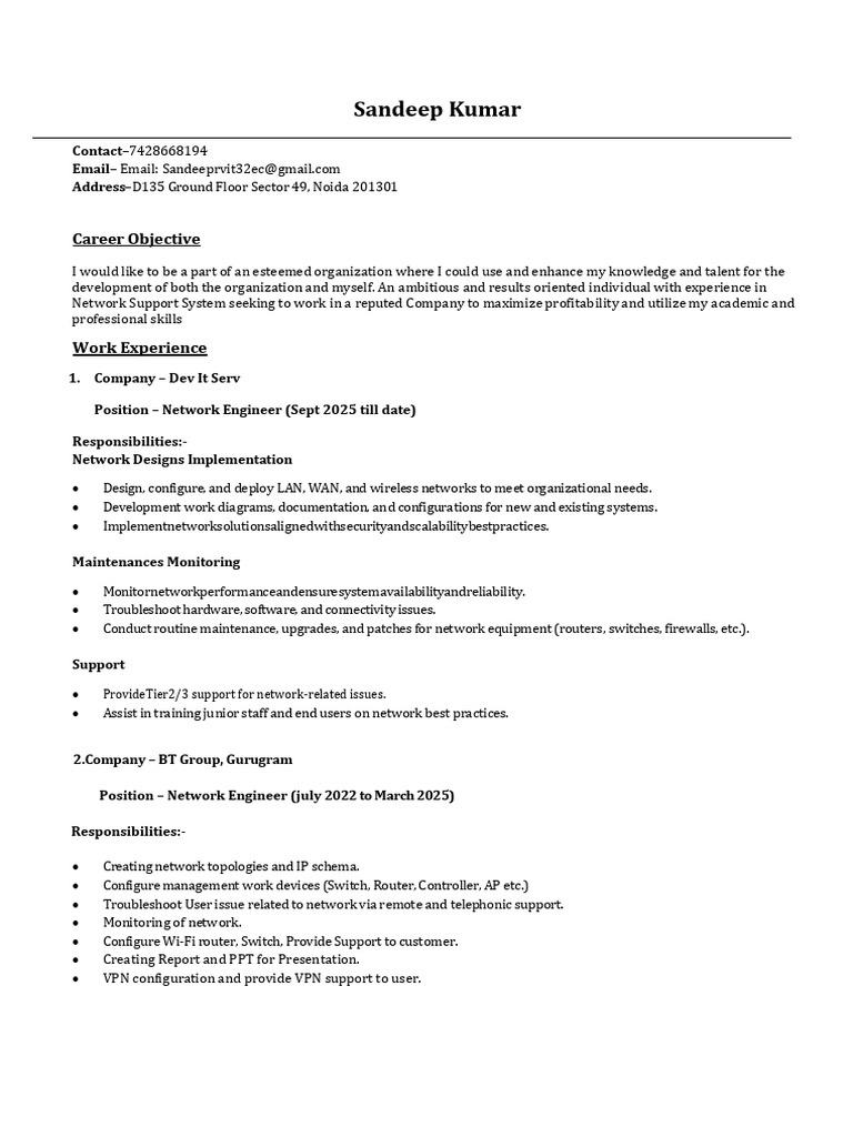 Sandeep Kumar Cv - Copy | PDF | Computer Network | Firewall (Computing)